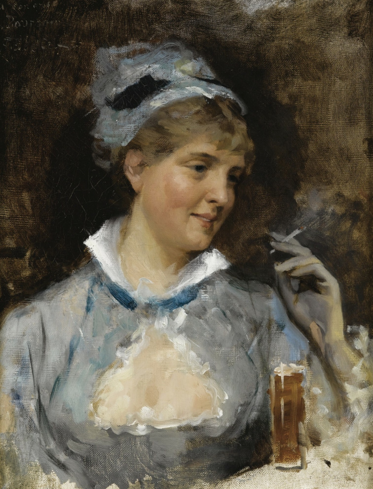 Albert Edelfelt Nainen savuke kädessä noin 1877 Yksityiskokoelma. Kuva Wikimedia Commons.